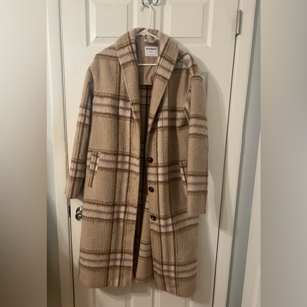 Relaxed Plaid Soft-Brushed Overcoat for Women - M Tall